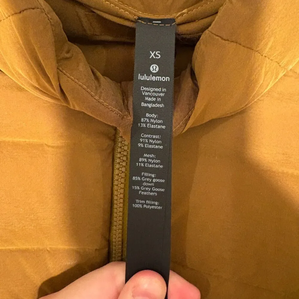 Lululemon Down Full Zip Puffer Jacket Brown XS